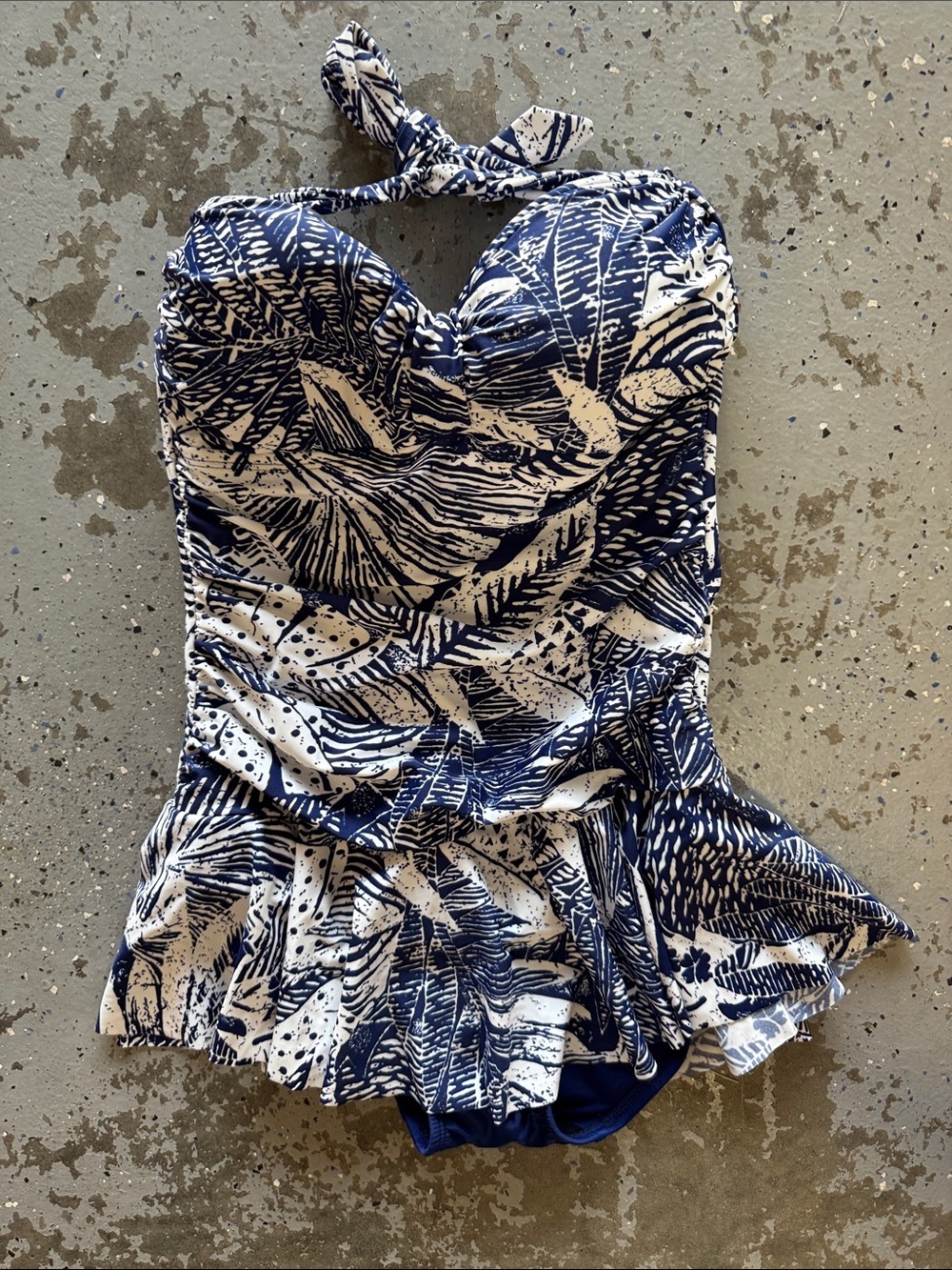Rose Marie Reid Navy & White Tropical Halter Swimsuit Peplum size Small